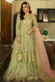 Pistachio Green Pakistani Wedding Dress in Lehenga Frock Style