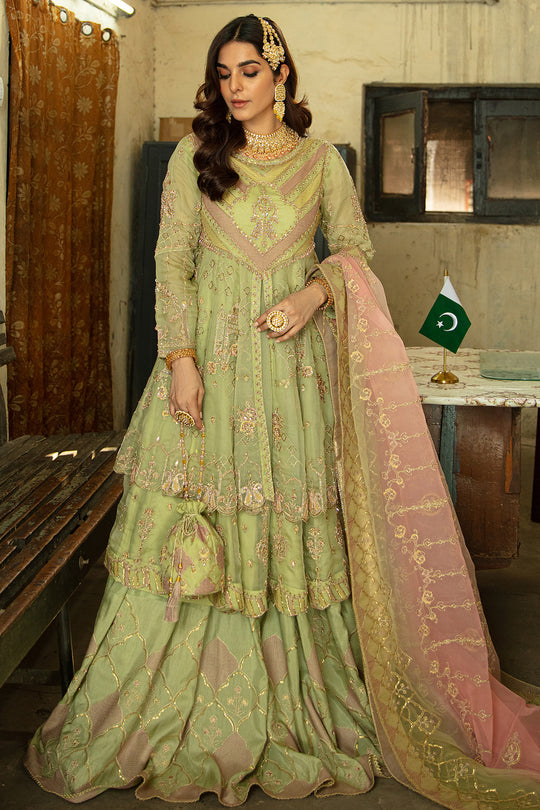 Pistachio Pakistani Wedding Dress in Lehenga Frock Style CUSTOM Pistachio Pakistani Wedding Dress in Lehenga Frock Style CUSTOM
