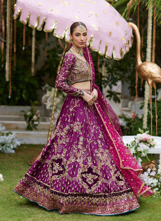 Plum Pakistani Bridal Dress Heavily Embellished Choli Dupatta
