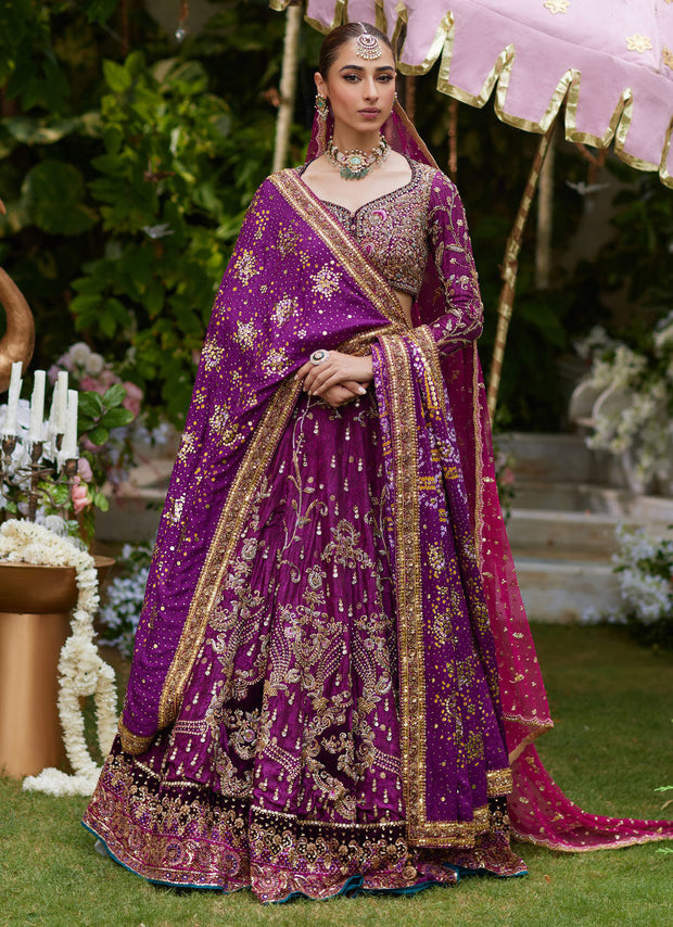 Plum Pakistani Bridal Dress Heavily Embellished Choli Dupatta
