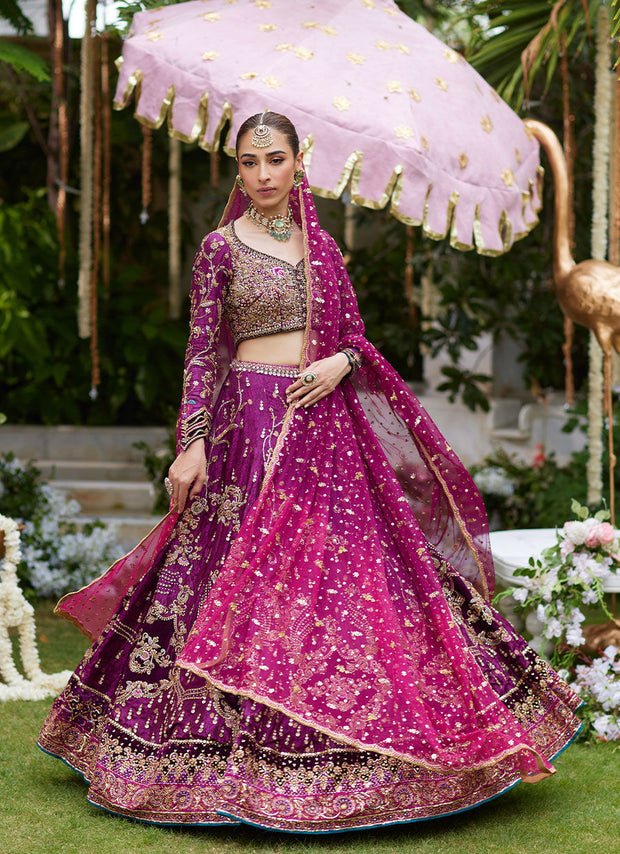 Plum Pakistani Bridal Dress Lehenga Choli Dupatta