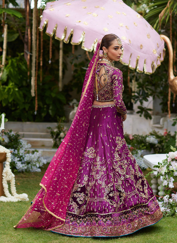 Plum Pakistani Bridal Heavily Embellished Lehenga Choli