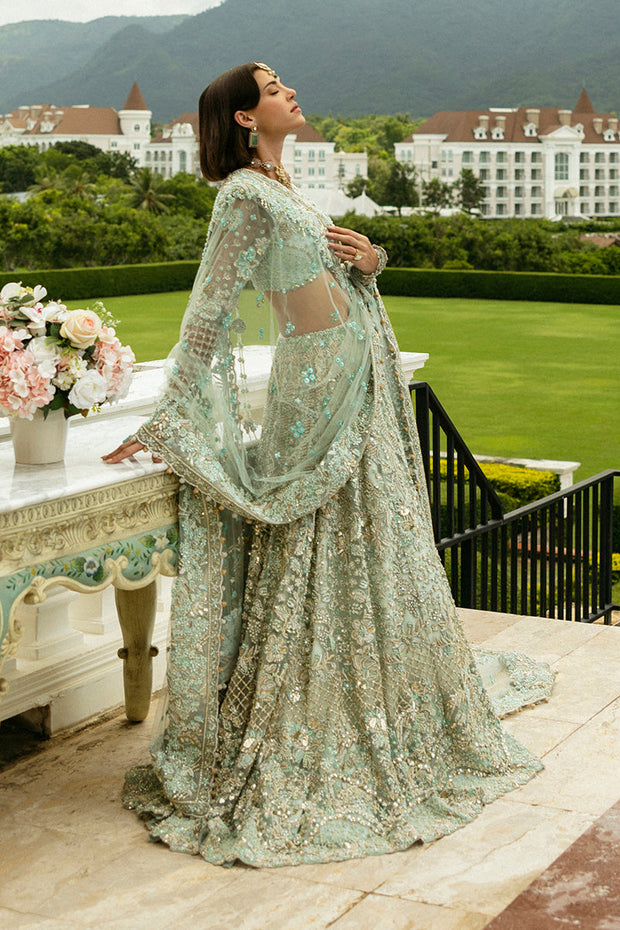 Premium Aqua Green Net Lehenga Choli Pakistani Bridal Dress