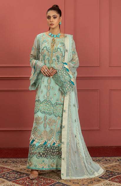 Azure Blue Embellished Pakistani Salwar Kameez Suit – Nameera by Farooq
