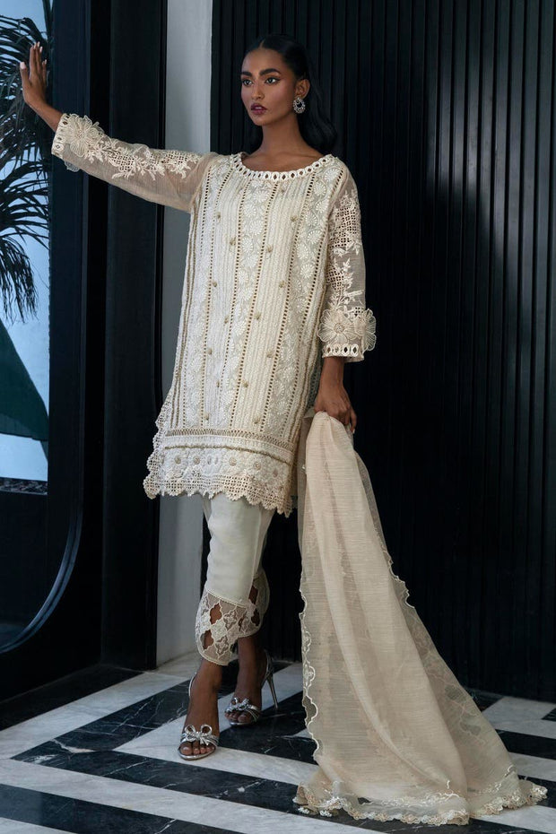 Premium Beige Embroidered Chikan Kari Style Pakistani Salwar Suit