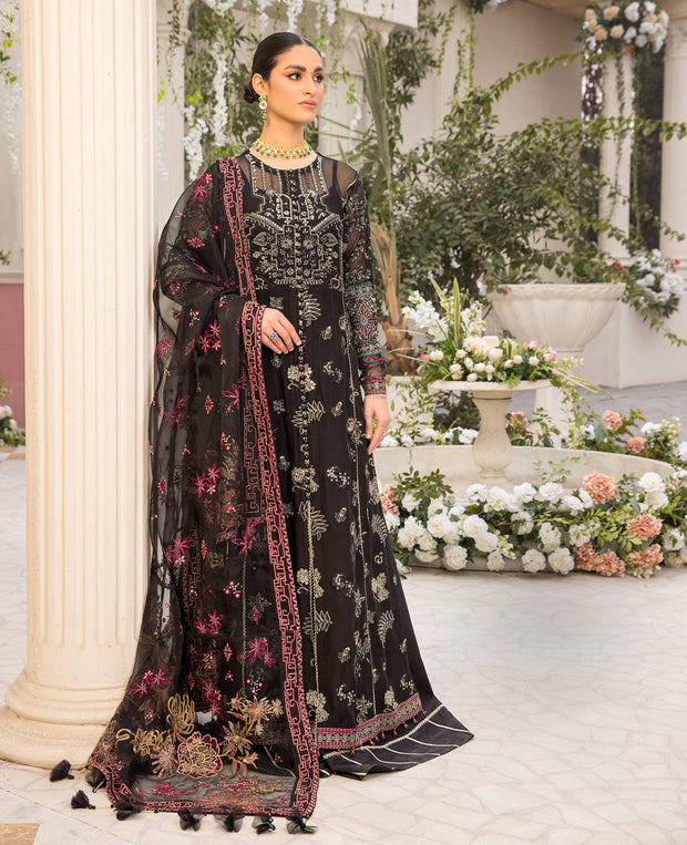Premium Black Embroidered Long Frock Dupatta for Party Wear