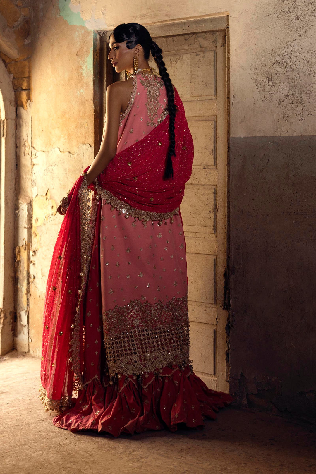 Blush & Fuchsia Bloom Pakistani Party Dress