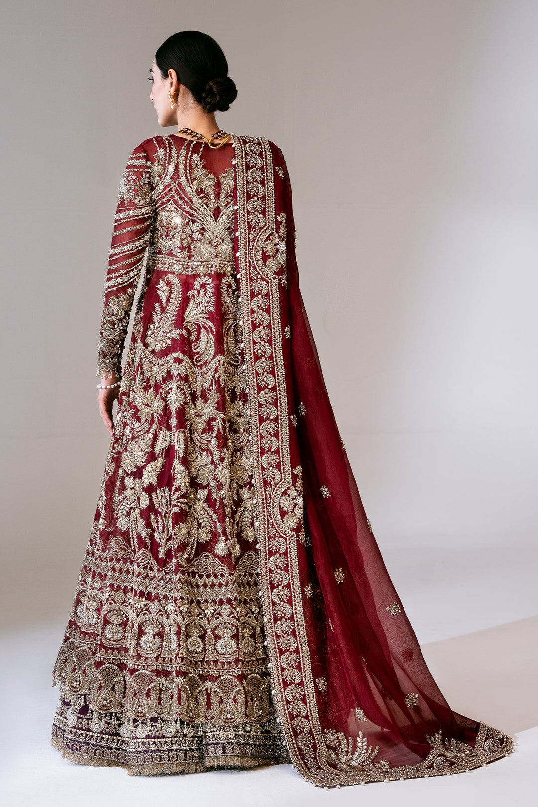 Premium Deep Red Kalidaar Lehenga Style Pakistani Bridal Dress