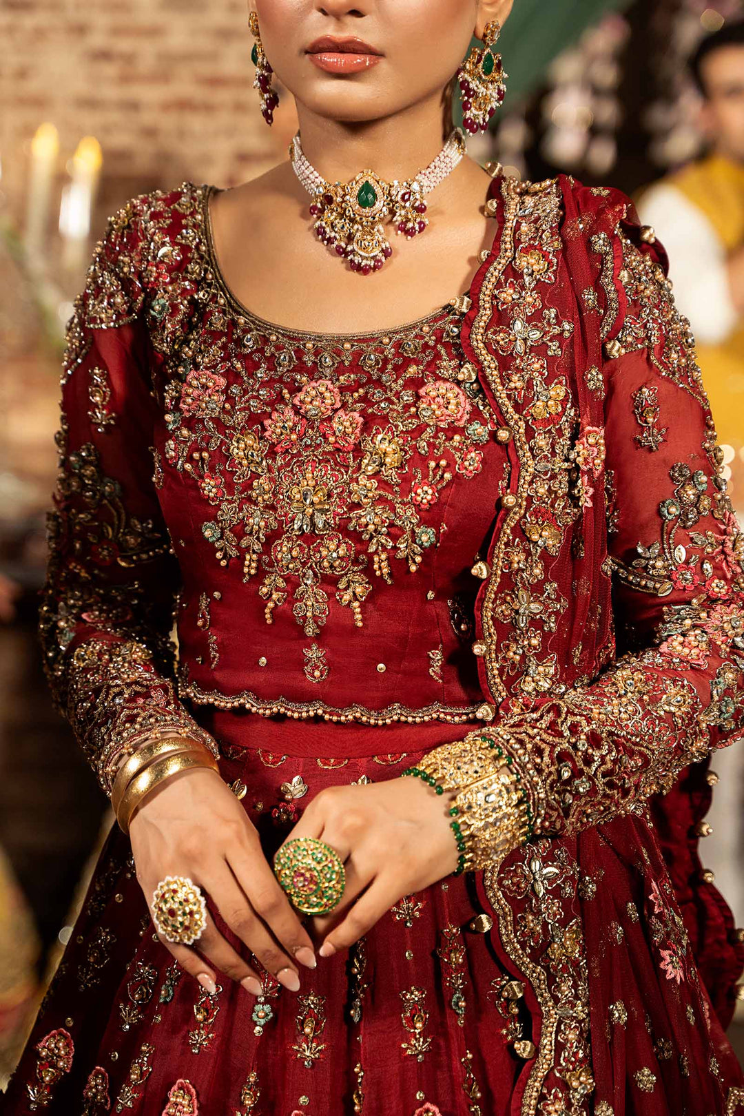 Elegant Deep Red Pakistani Bridal Lehenga Choli