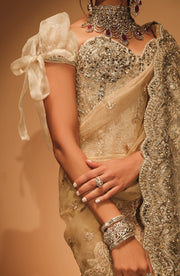 Premium Embellished Golden Saree Style Pakistani Bridal Dress