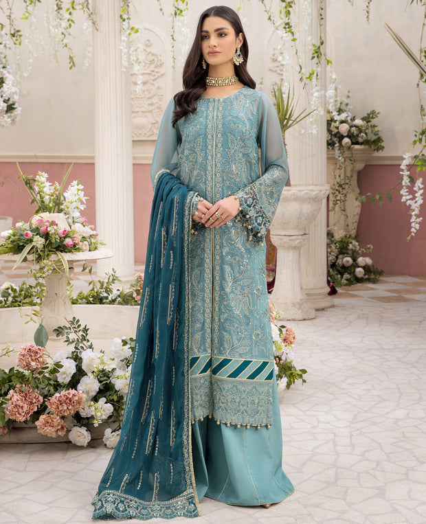 Premium Embroidered Blue Pakistani Party Wear Salwar Kameez