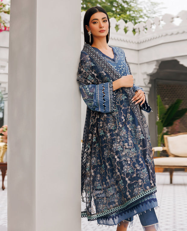 Heavily Embroidered Blue Pakistani Salwar Kameez Party Wear