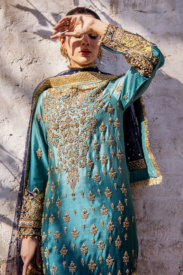 Premium Embroidered Pakistani Wedding Dress in Blue Color
