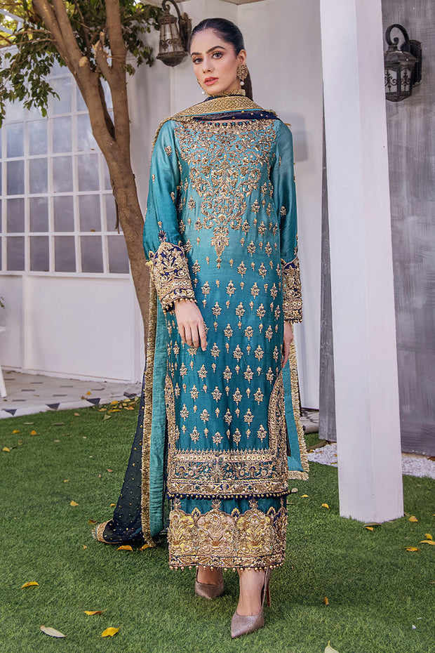 Premium Embroidered Pakistani Wedding Dress in Blue