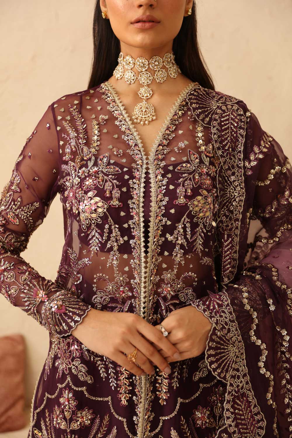 Premium Embroidered Pakistani Wedding Dress in Purple Color
