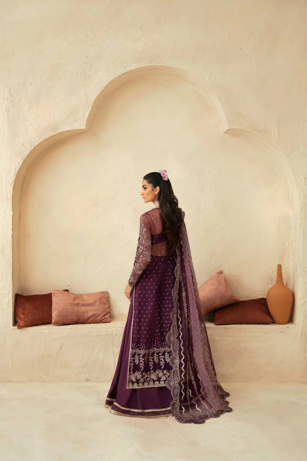 Premium Embroidered Pakistani Wedding Dress in Purple Color