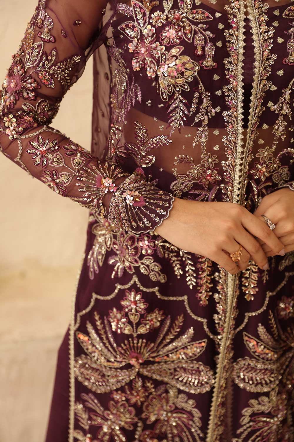 Premium Embroidered Pakistani Wedding Dress in Purple Color