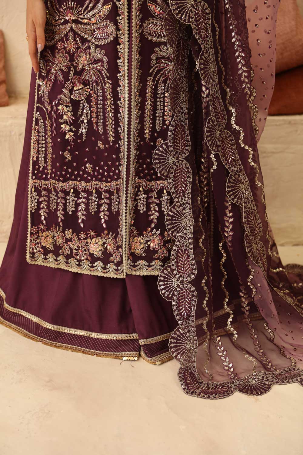 Premium Embroidered Pakistani Wedding Dress in Purple Color