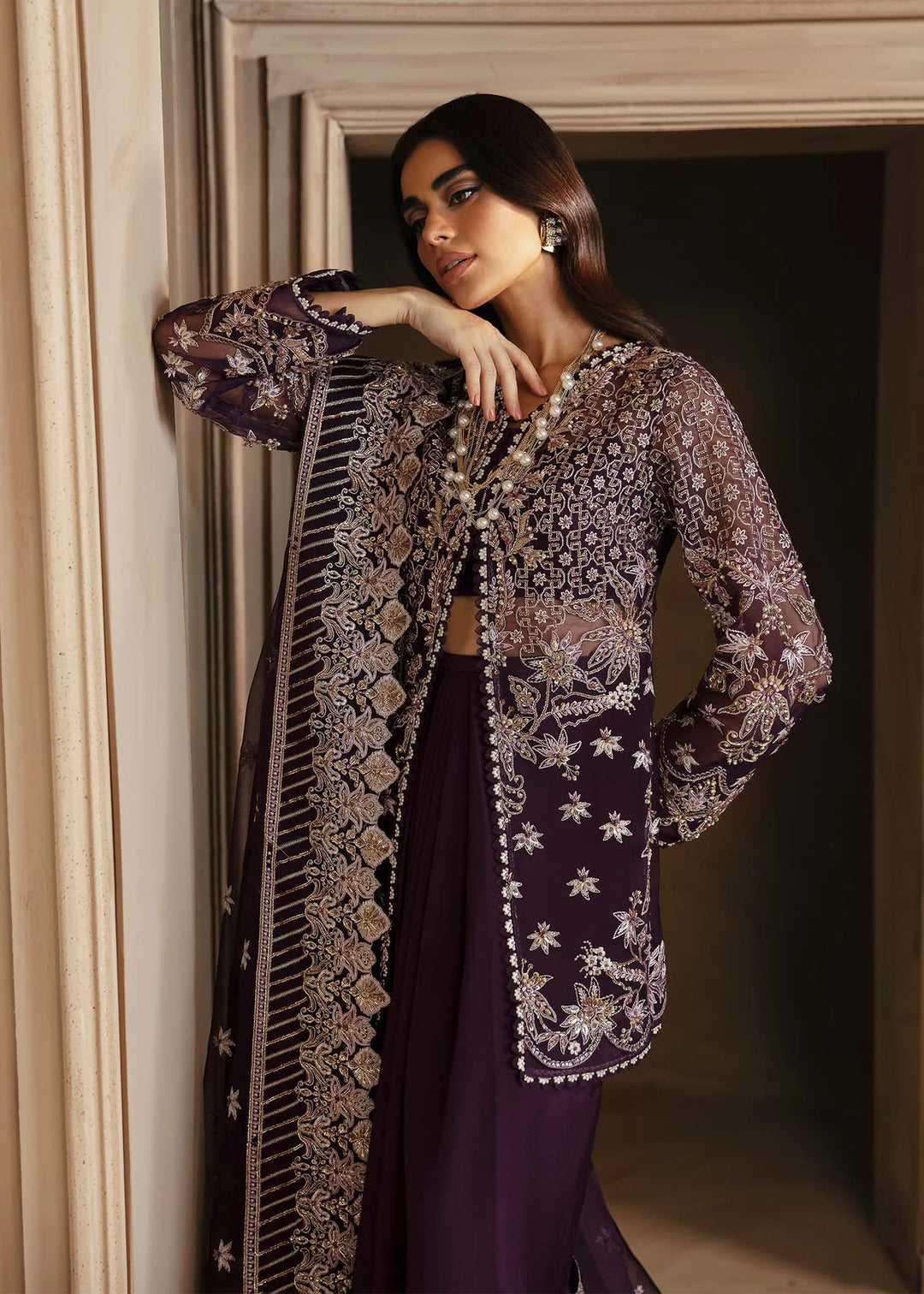 Premium Embroidered Purple Pakistani Wedding Dress