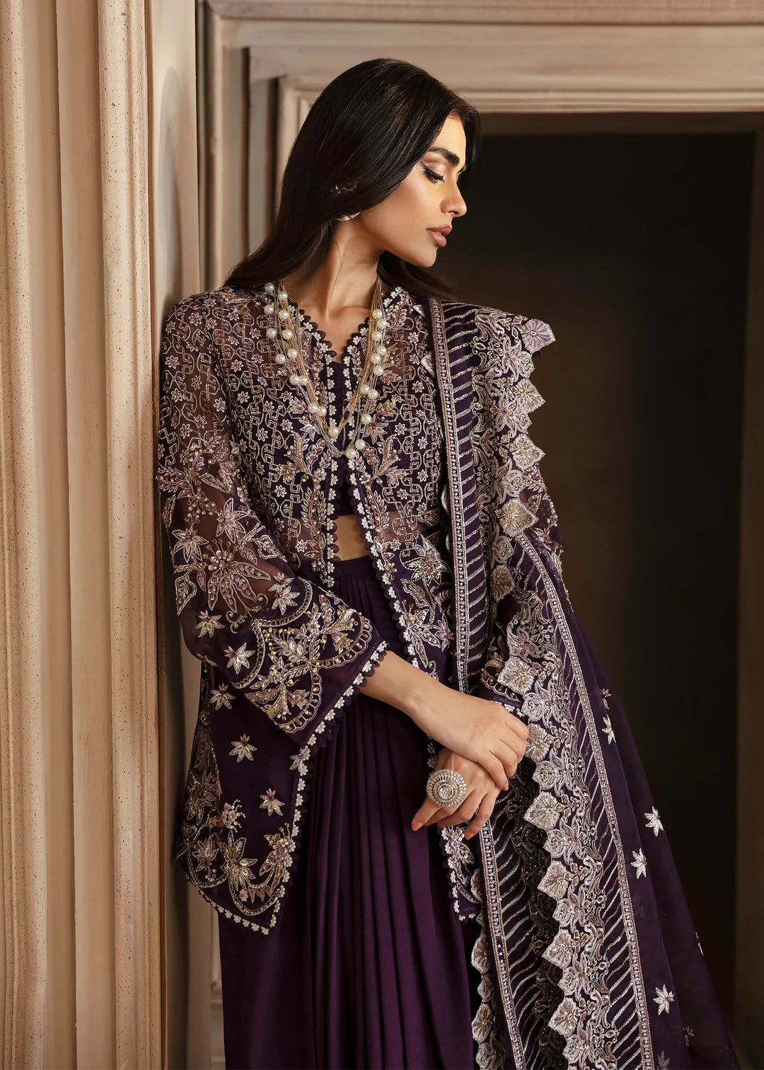 Premium Embroidered Purple Pakistani Wedding Dress