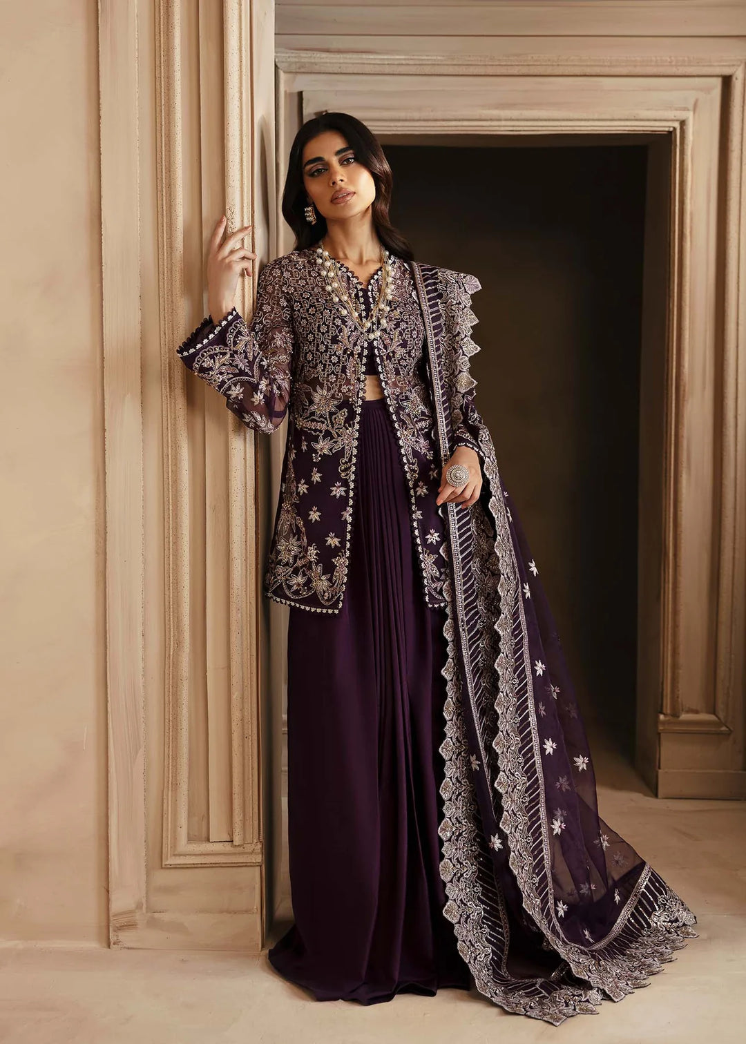 Premium Embroidered Purple Pakistani Wedding Dress