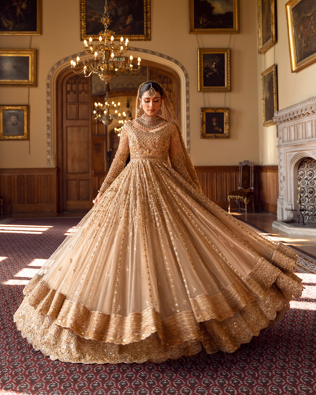 Elegant Gold Pakistani Bridal Dress & Lehenga | Premium Wear