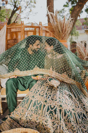 Premium Green Lehenga Choli Pakistani Bridal Dress for Mehndi