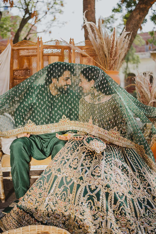 Premium Green Lehenga Choli Pakistani Bridal Dress for Mehndi