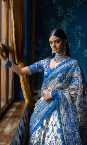 Premium HSY Blue Bridal Lehenga Choli and Dupatta Wedding Dress