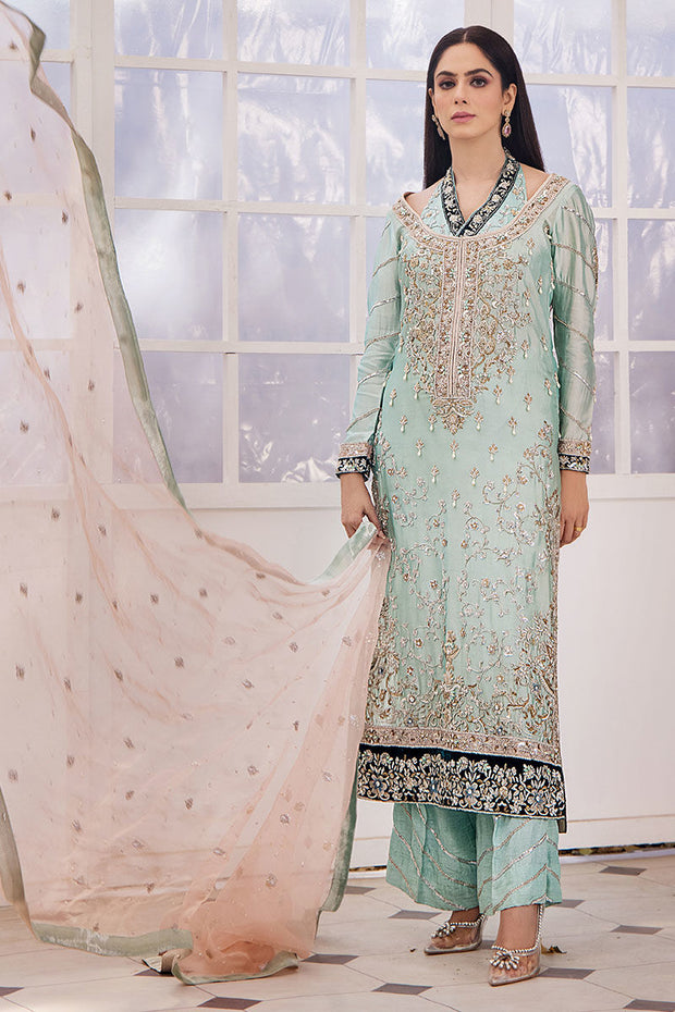 Premium Ice Blue Kameez Trouser Pakistani Wedding Dress