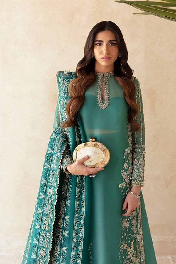 Premium Kameez Sharara Dupatta Blue Pakistani Wedding Dress