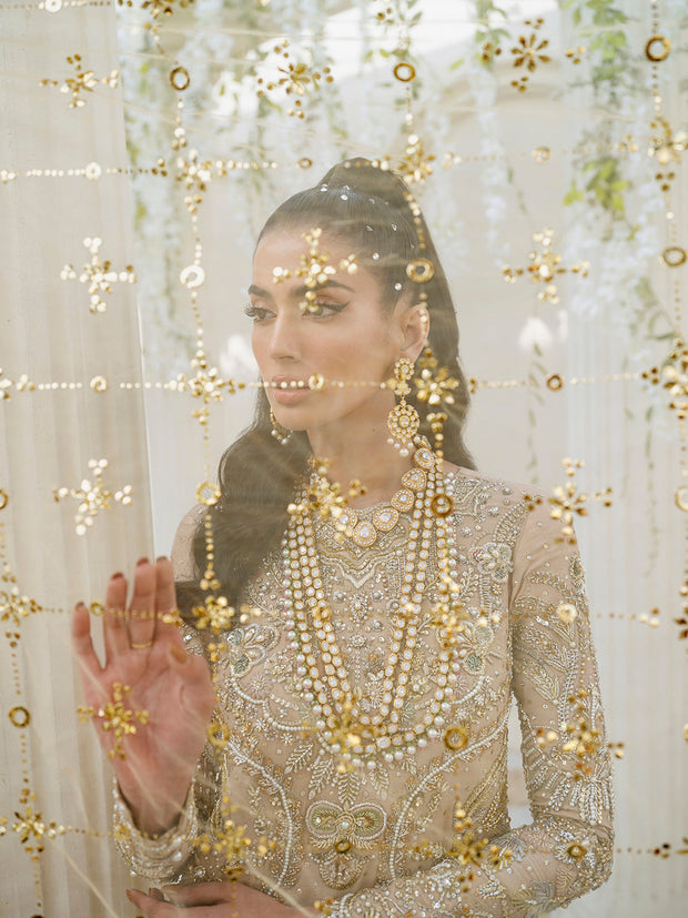 Premium Kameez TrouserDupatta Golden Pakistani Wedding Dress