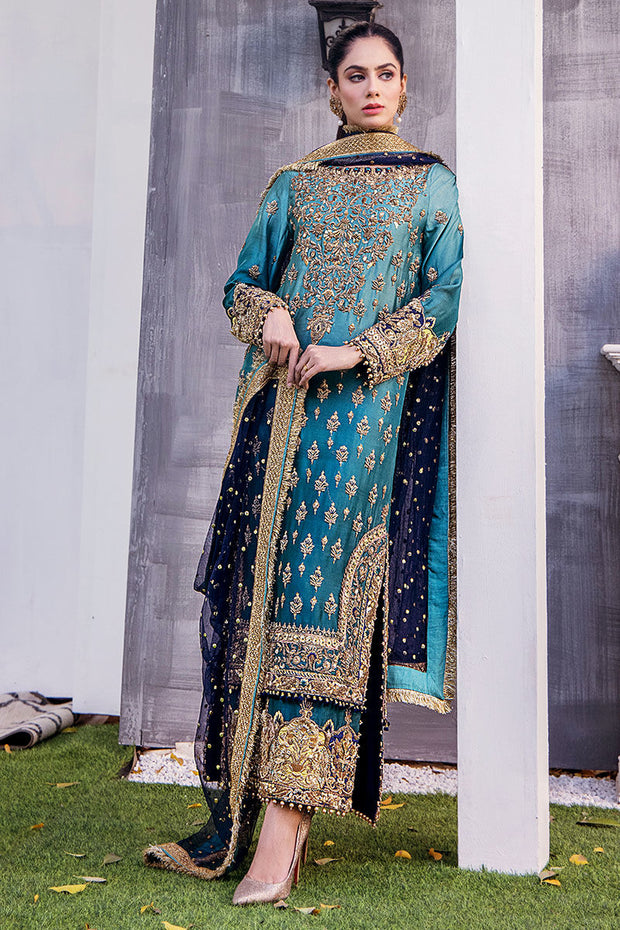 Premium Embroidered Pakistani Wedding Dress in Blue – Nameera by Farooq