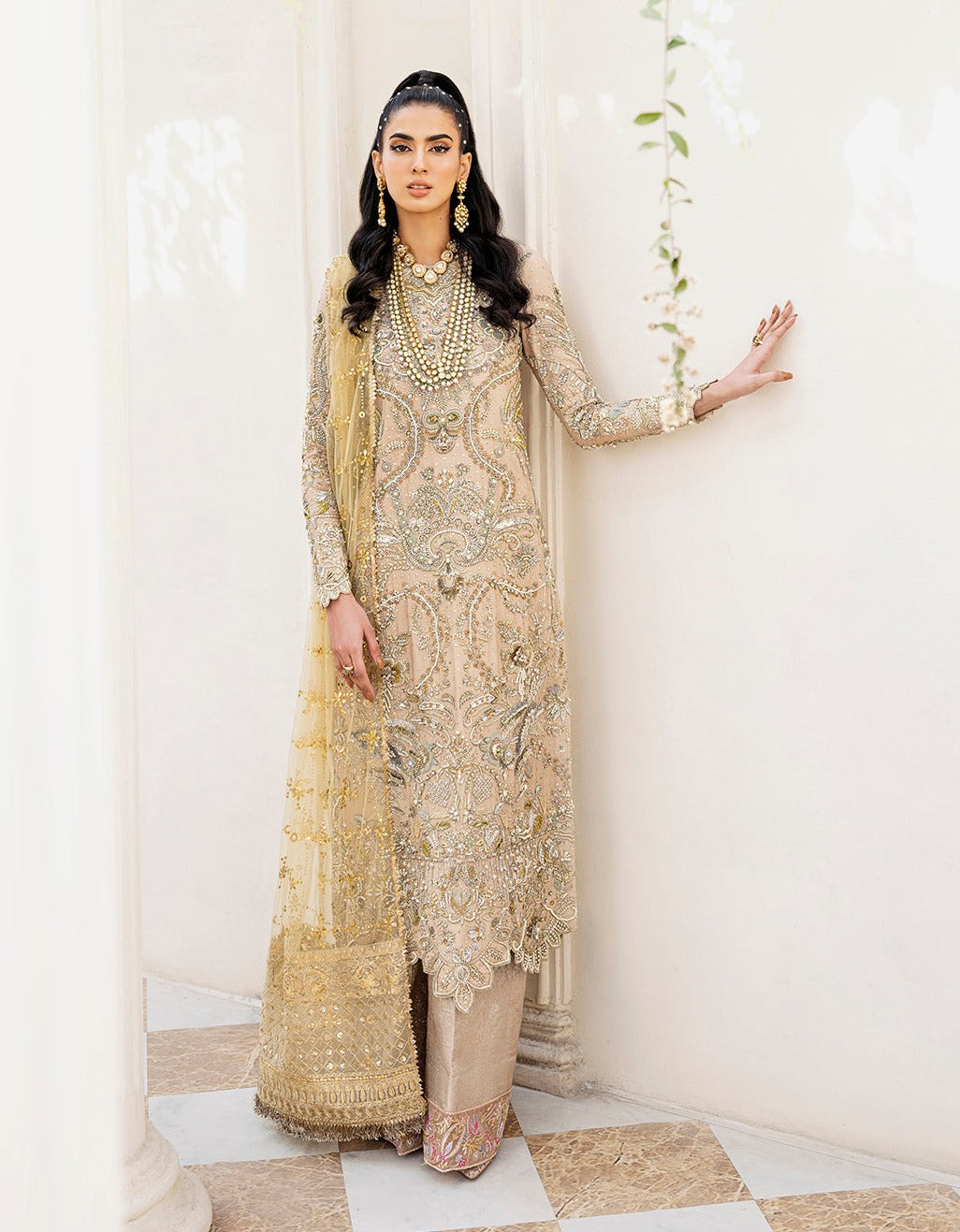 Premium Kameez Trouser Golden Pakistani Wedding Dress