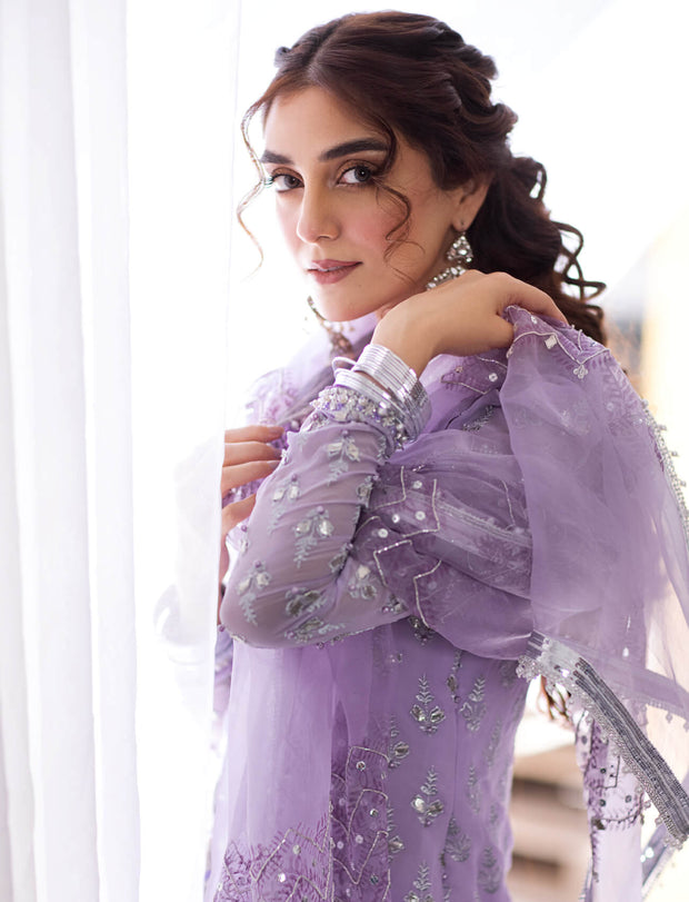 Premium Lavender Embellished Pakistani Party Dress In Trouser Style
