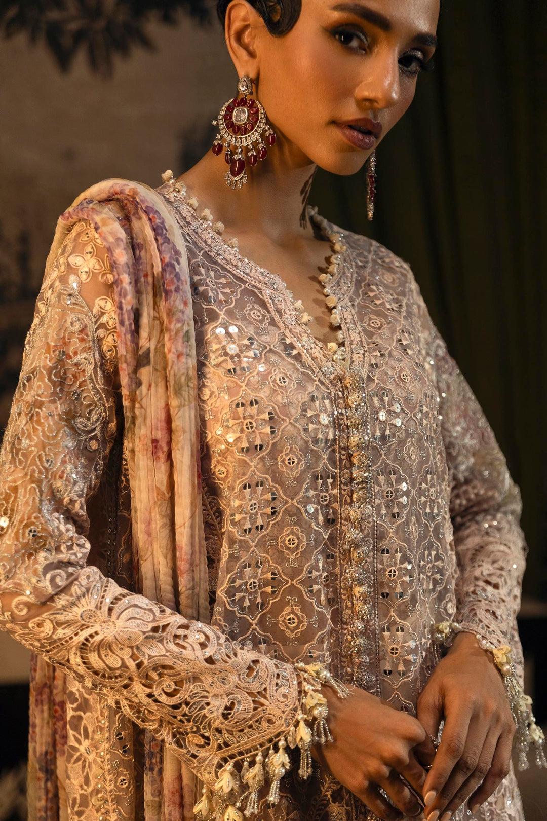 Lilac Serenity with Cutwork Elegance Pakistani Party Dress