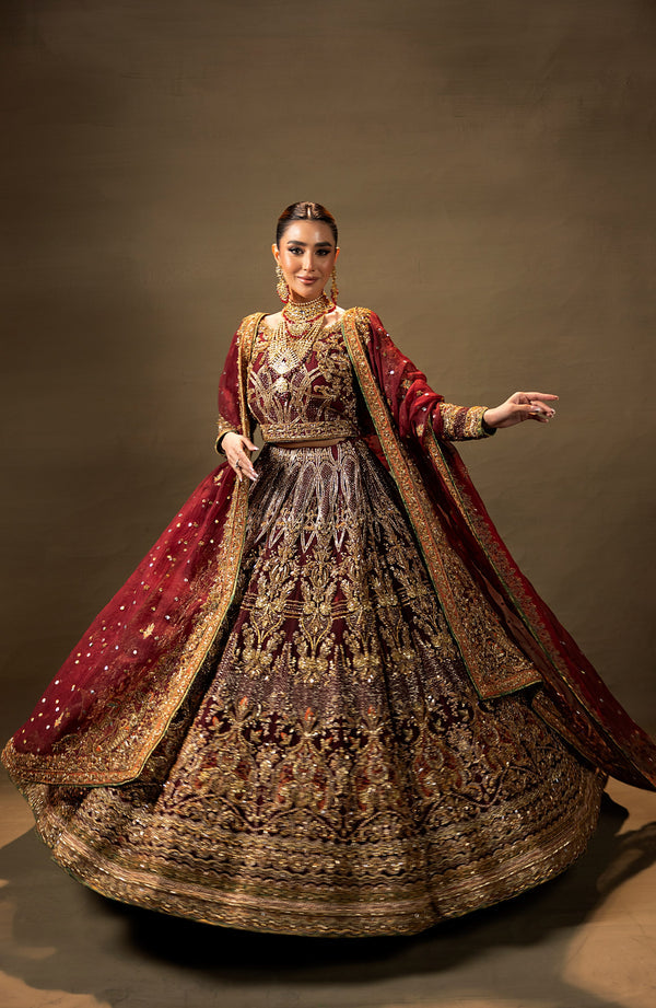 Premium Maroon Pakistani Bridal Dress in Choli Lehenga Style