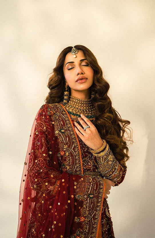 Premium Maroon Pakistani Bridal Dress in Lehenga Choli Style