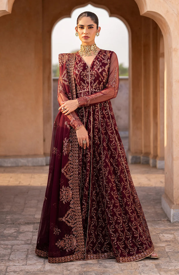 Premium Maroon Red Frock Pakistani Party Dress