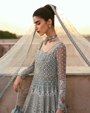 Premium Mint Blue Pishwas Lehenga Style Pakistani Bridal Dress