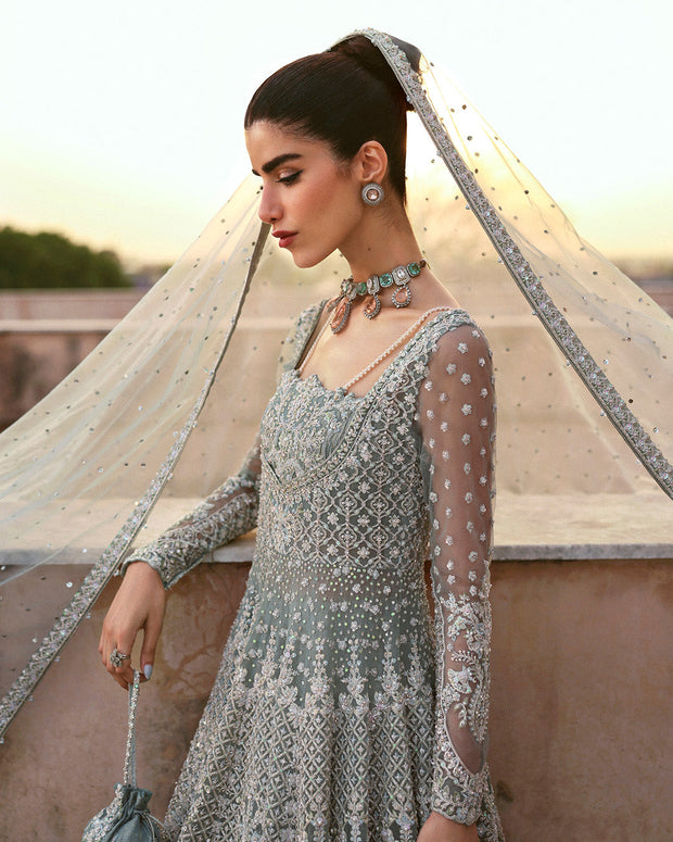 Premium Mint Blue Pishwas Lehenga Style Pakistani Bridal Dress