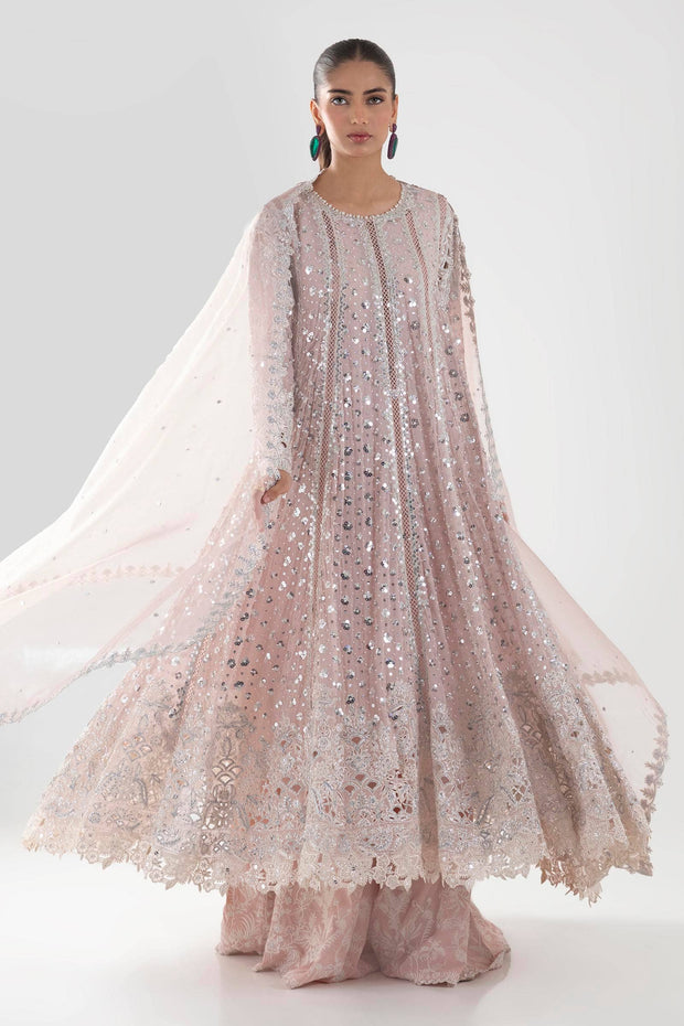 Premium Opal Pink Chiffon Luxury Pret kaalidar Pakistani Party Dress
