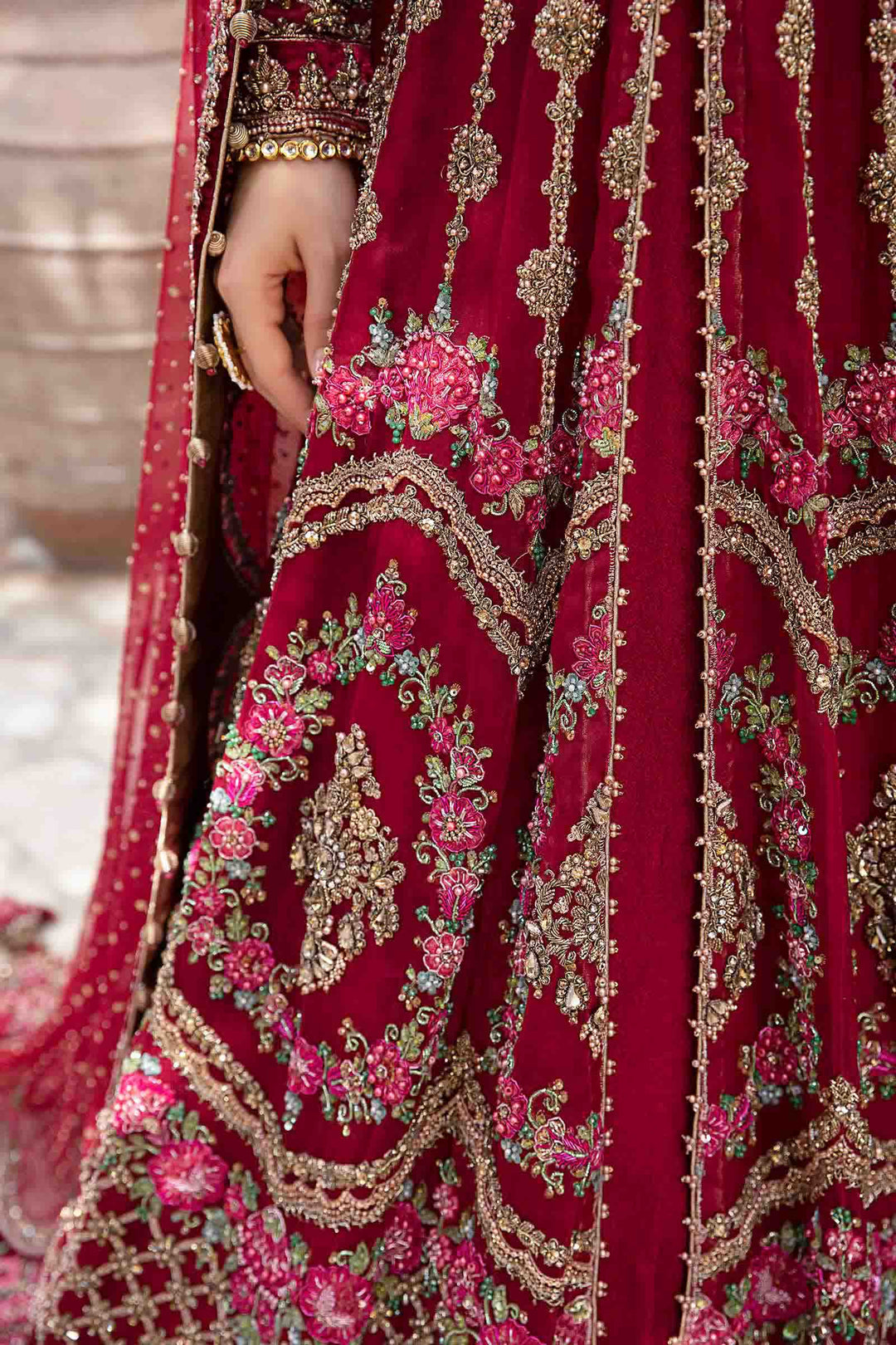 Pakistani Bridal Dress - Open Gown with Lehenga Dupatta