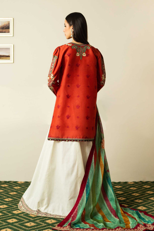 Latest Orange White Salwar Kameez Dupatta Pakistani Party Dress