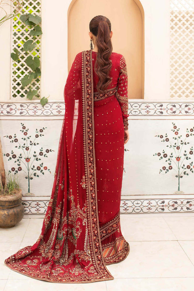 Premium Pakistani Bridal Dress in Deep Red Saree Style