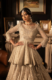 Premium Pakistani Bridal Dress in Ivory Peplum Lehenga Style