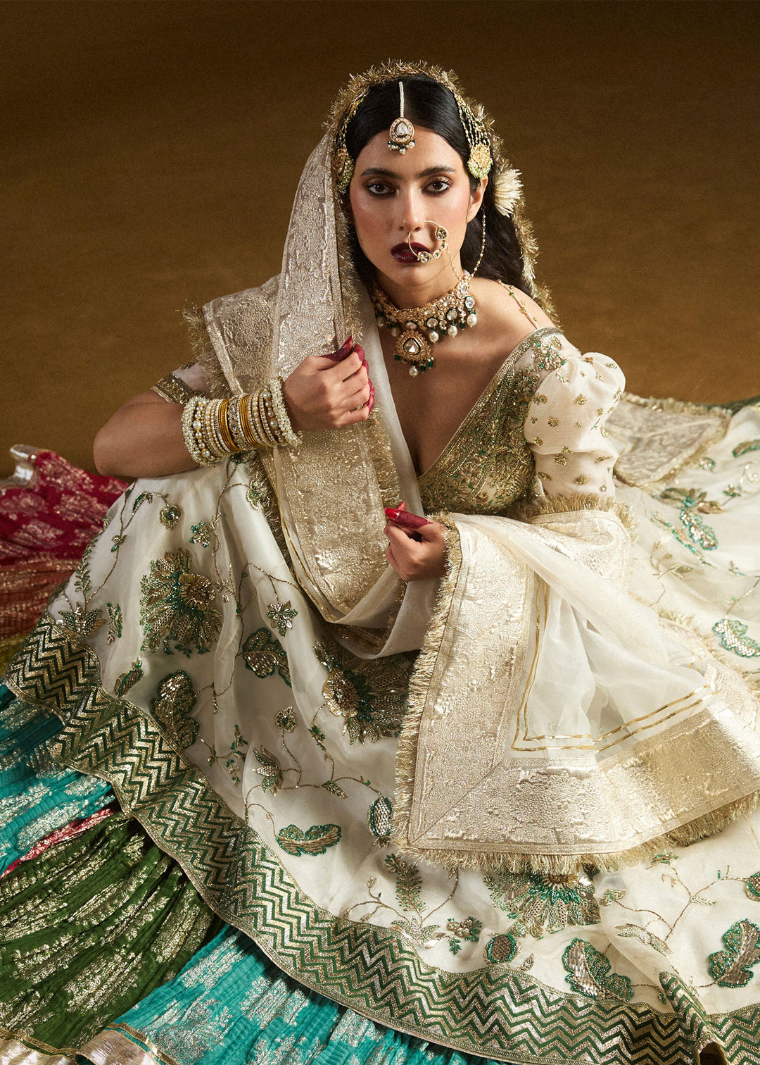 Premium Pakistani Bridal Dress in Ivory Pishwas Lehenga Style