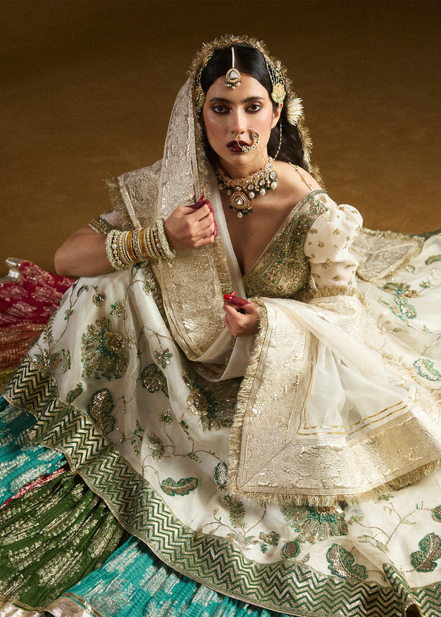 Premium Pakistani Bridal Dress in Ivory Pishwas Lehenga Style