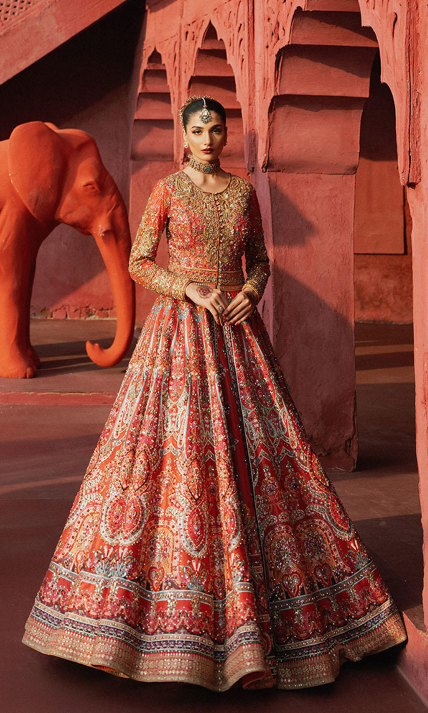 Pakistani Bridal Dress with Jacket & Lehenga - Elegant Attire