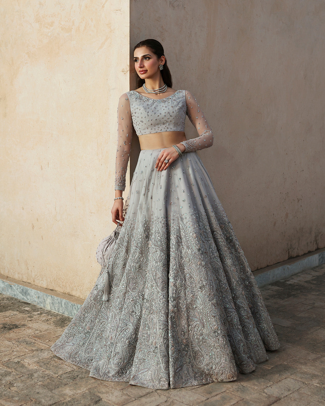 Premium Pakistani Bridal Dress in Lehenga Choli and Veil Style